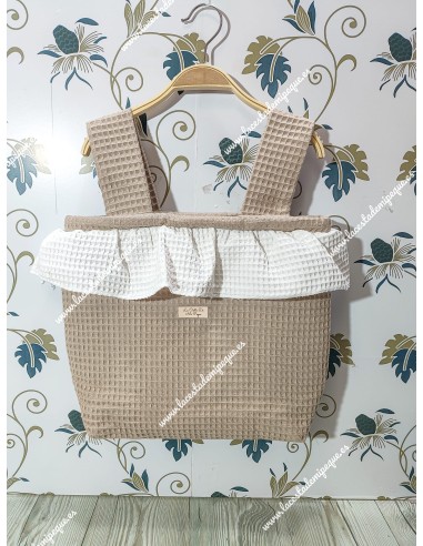 Bolso Pocket Cremallera Waffle  camel y Volante Waffle blanco