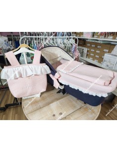 Pack Bolso, Cubrecapazo y Saco Desmontable Waffle Rosa Combi Plumeti Blanco