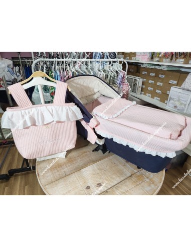 Pack Bolso, Cubrecapazo y Saco Desmontable Waffle Rosa Combi Plumeti Blanco