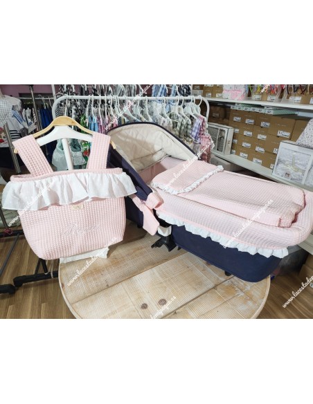 Pack Bolso, Cubrecapazo y Saco Desmontable Waffle Rosa Combi Plumeti Blanco