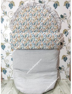 Saco silla Universal Vichy gris Cuadro pequeño combinado en volante y embozo con flores