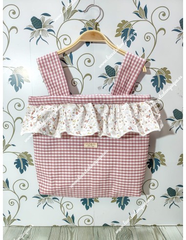 Bolso pocket Cremallera y Funda Universal Vichy Maquillaje Cuadros-P Combi Flores y hojas rosa Volante