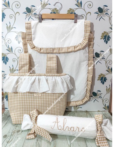 Colcha Capazo Universal Plumeti Blanco volante vichy beige cuadro pequeño