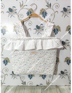Bolso Pocket Cremallera Flores Camel con volante BAMBULA blanca