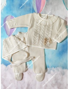 Conjunto Jersey, Polaina y Capota Lana Arena