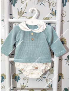 Conjunto Jersey Lana Verde Jade Y Cubrepañal Cervatillos