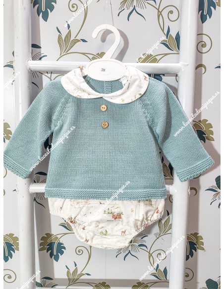 Conjunto Jersey Lana Verde Jade Y Cubrepañal Cervatillos