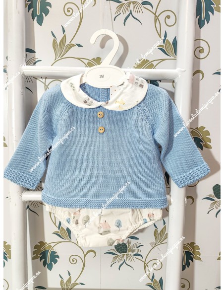 Conjunto Jersey Lana azulon Y Cubrepañal ocas