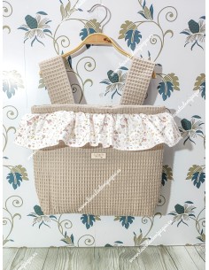 Bolso Pocket Cremallera Waffle Camel Volante Flores y Hojas Rosa
