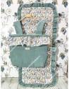 Bolso pocket volante Cremallera y Funda Universal volante entero Waffle verde jade y flores otoñales celeste