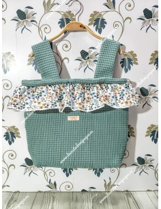 Bolso Pocket Cremallera Waffle Verde Jade Volante flores
