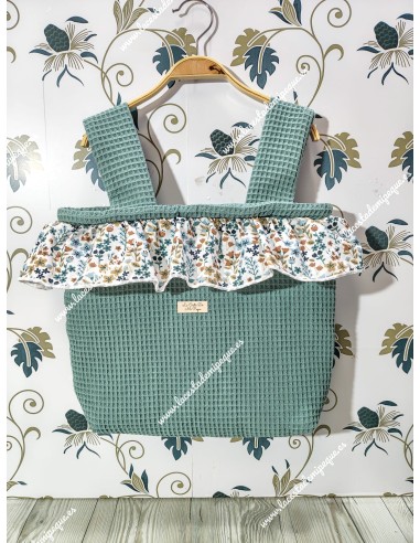 Bolso Pocket Cremallera Waffle Verde Jade Volante flores