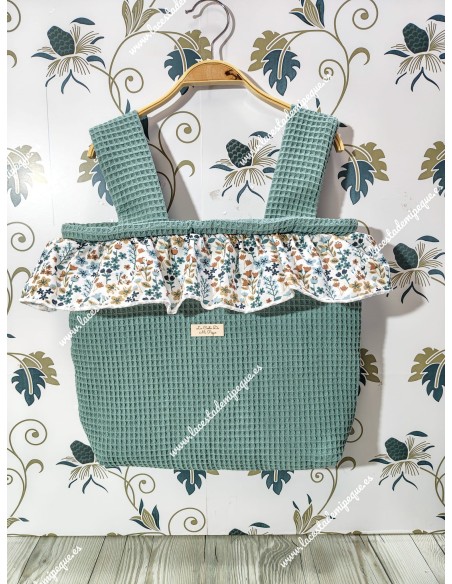 Bolso Pocket Cremallera Waffle Verde Jade Volante flores