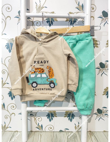 Chándal Tigre Beige-Verde Capucha