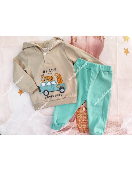 Chándal Tigre Beige-Verde Capucha