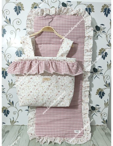 Bolso Cremallera y Funda Universal Flores Rosa Combi Vichy Maquillaje Cuadros-P Volante Mixto