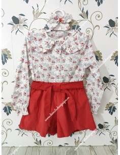 Conjunto Blusa Flores y Short Rojo Alma