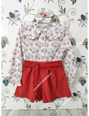 Conjunto Blusa Flores y Short Rojo Alma