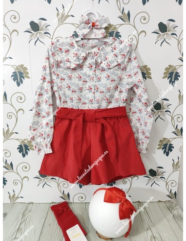 Conjunto Blusa Flores y Short Rojo Alma