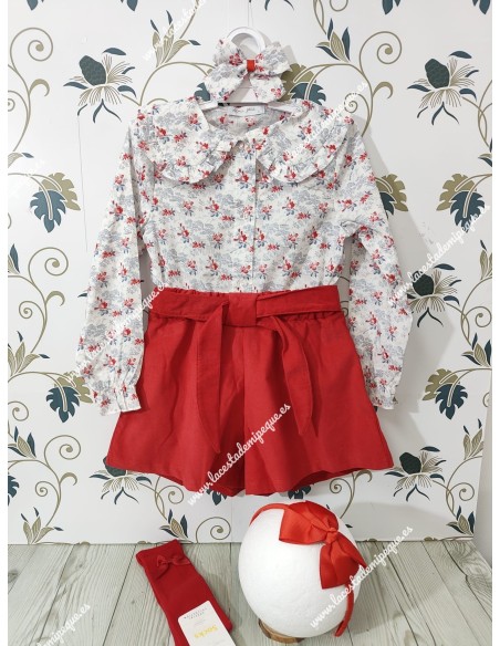 Conjunto Blusa Flores y Short Rojo Alma