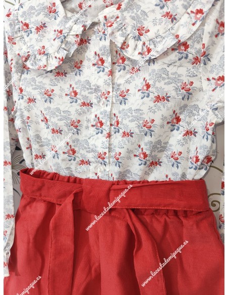 Conjunto Blusa Flores y Short Rojo Alma