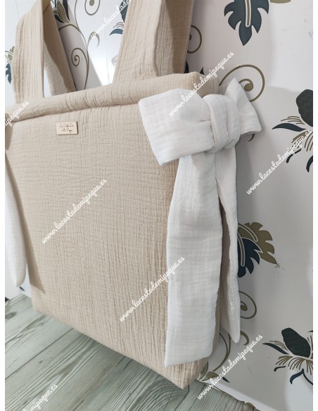 Bolso Panera Cremallera Bambula Lino Lazos laterales en Bambula  Blanca