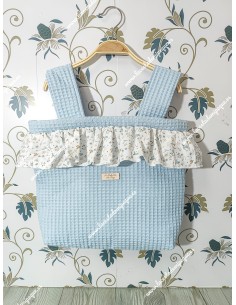 Bolso Pocket Cremallera Waffle azul y volante con tejido de flores
