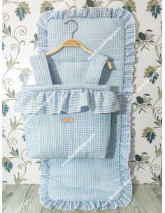Bolso pocket volante Cremallera y Funda Universal volante entero Waffle celeste Y Vichy celeste cuadros-p
