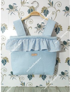 Bolso Pocket Cremallera Waffle azul y volante con tejido de Vichy celeste