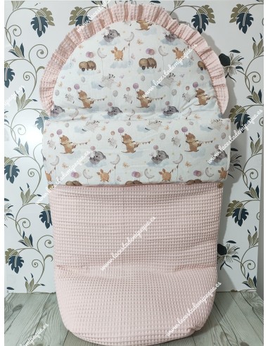 Saco Universal Waffle Rosa Combinado con tejido de animales