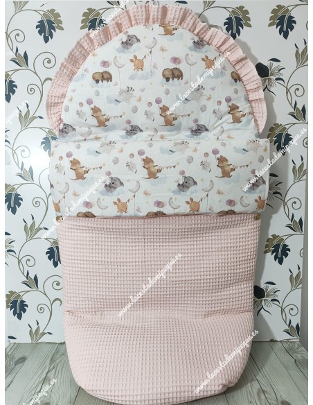 Saco Universal Waffle Rosa Combinado con tejido de animales