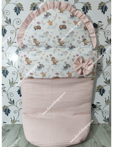 Saco Universal Waffle Rosa Combinado con tejido de animales