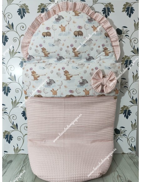 Saco Universal Waffle Rosa Combinado con tejido de animales
