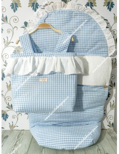 Pack Bolso y Saco Universal Vichy celeste Cuadros-P Combi plumeti blanco
