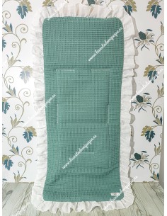 Pack Bolso, Cubrecapazo, Cojín Antivuelco, Salvababas, Funda Silla y Saco Desmontable Waffle Verde Jade Combi Plumeti Blanco 2