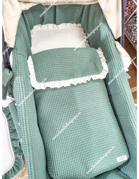 Funda Cubre-Capazo Universal Waffle Verde jade volante Plumeti Blanco