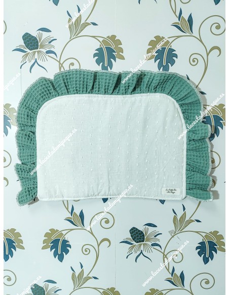 Salvababas Capazo Plumeti Blanco volante waffle verde jade