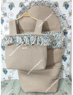Pack Bolso y Saco Universal Waffle Camel Combi flores otoñales celeste