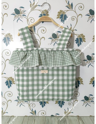 Pack Bolso pocket cremallera volante y Saco silla Universal Vichy Verde Oliva Cuadros-M Combi