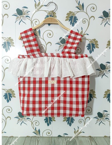 Bolso pocket cremallera Vichy Rojo Mediano Volante plumeti