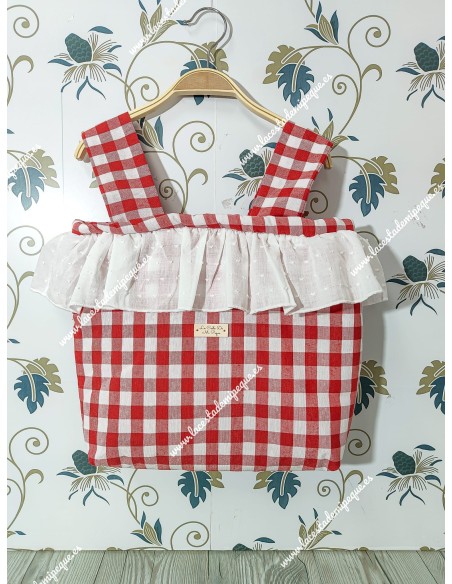 Bolso pocket cremallera Vichy Rojo Mediano Volante plumeti