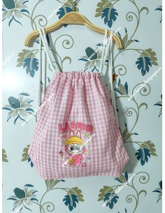 Mochila Tipo Talega Vichy Rosa Cuadros-P Labubu