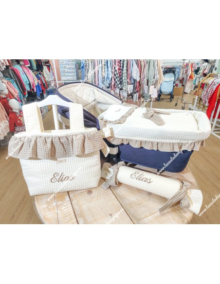 Saco Capazo Desmontable Wafle Beige, Waffle Camel y Bambula Blanca