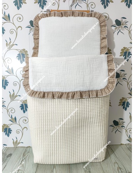 Saco Capazo Desmontable Wafle Beige, Waffle Camel y Bambula Blanca