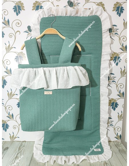 Bolso pocket volante Cremallera y Funda Universal volante entero Waffle Verde Jade y plumeti