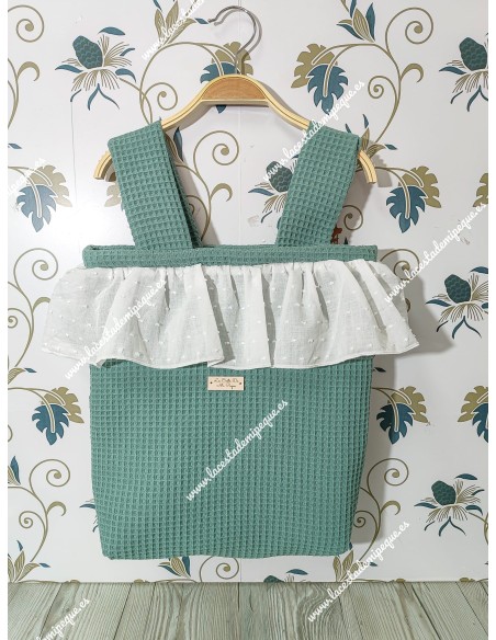 Bolso pocket volante Cremallera y Funda Universal volante entero Waffle Verde Jade y plumeti