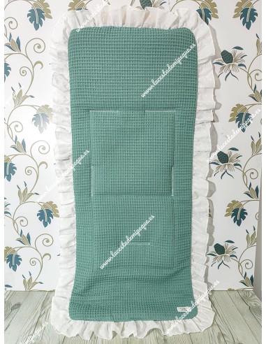 Bolso pocket volante Cremallera y Funda Universal volante entero Waffle Verde Jade y plumeti