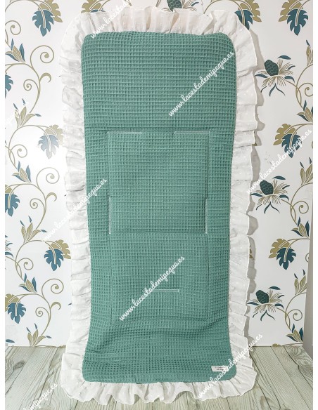 Bolso pocket volante Cremallera y Funda Universal volante entero Waffle Verde Jade y plumeti