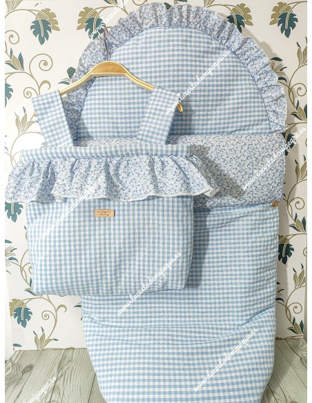 Pack Bolso y Saco Universal Vichy celeste Cuadros-P Combi Flores