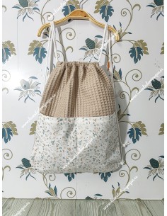 Mochila Tipo Talega Waffle Camel Combi Flores Camel